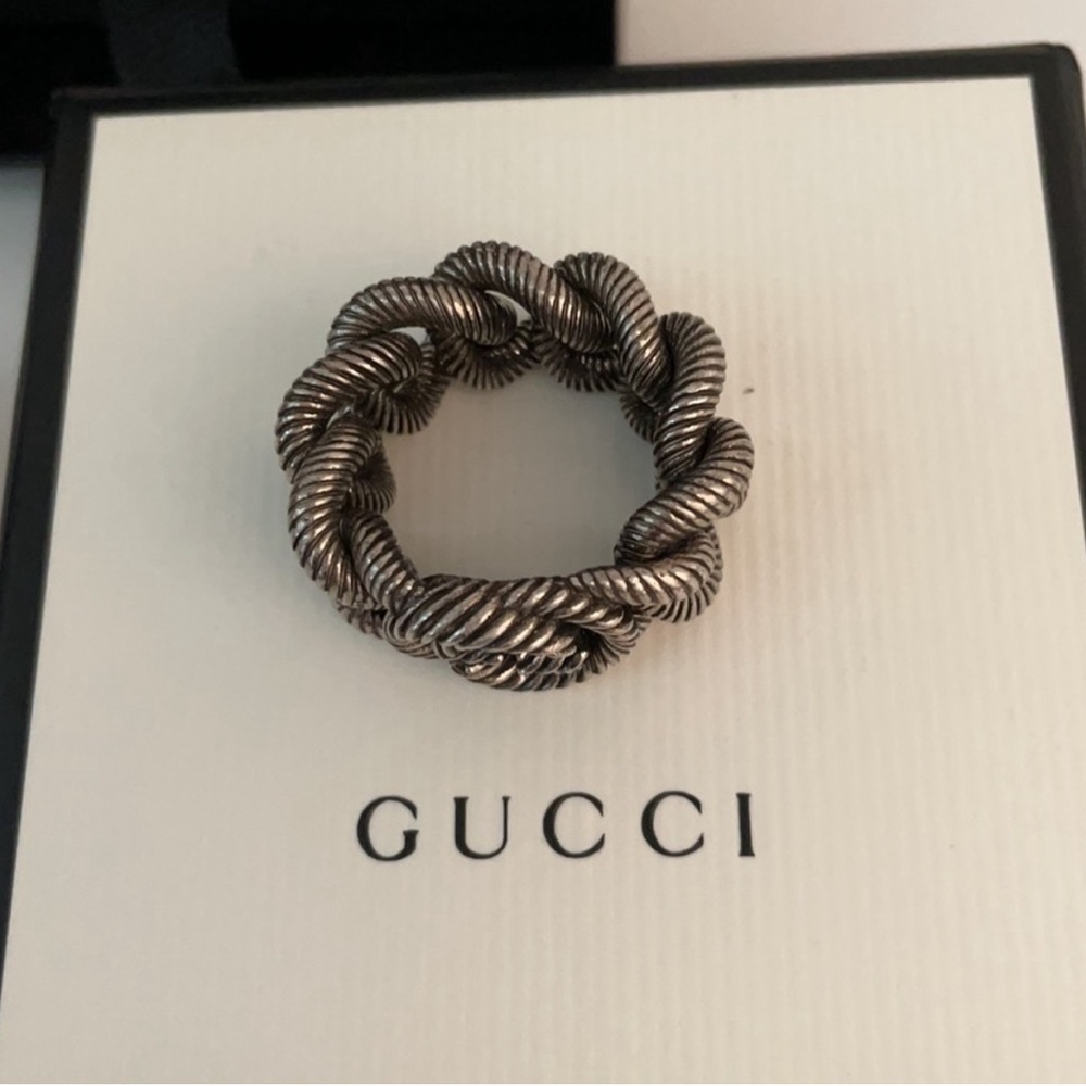 GUCCI UNISEX INTERLOCKING G GOURMETTE STERLING SILVER RING AUTHENTIC πππ - Picture 10 of 15